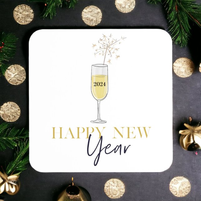 Happy New Year Party Champagne Sparkler  Beverage Coaster (Creator Uploaded)