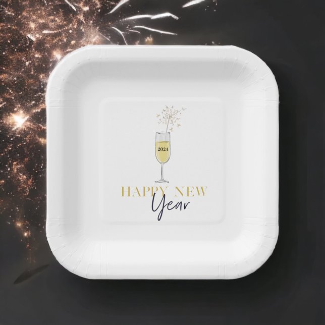 Happy New Year Party Champagne Sparkler  Paper Plates (Creator Uploaded)
