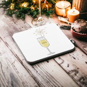 Happy New Year Party Champagne Sparkler With Year Beverage Coaster