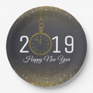 Happy New Year Party confetti Clock Paper Plates