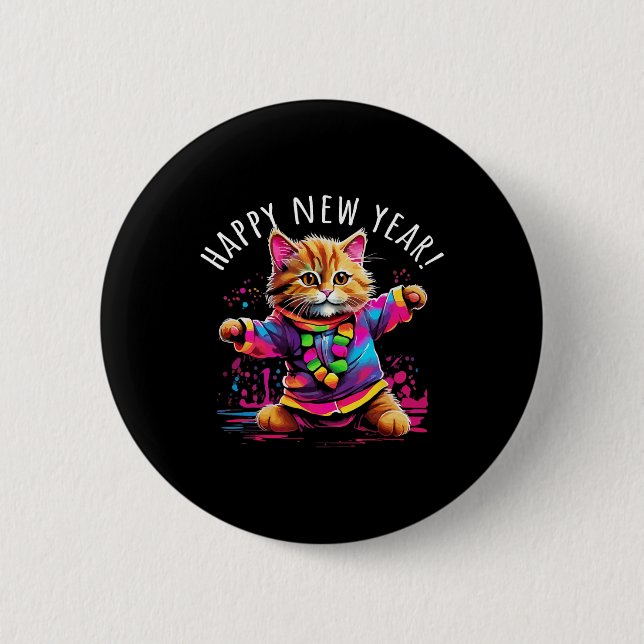 Happy New Year Party Dancing Cat Design  Button (Front)