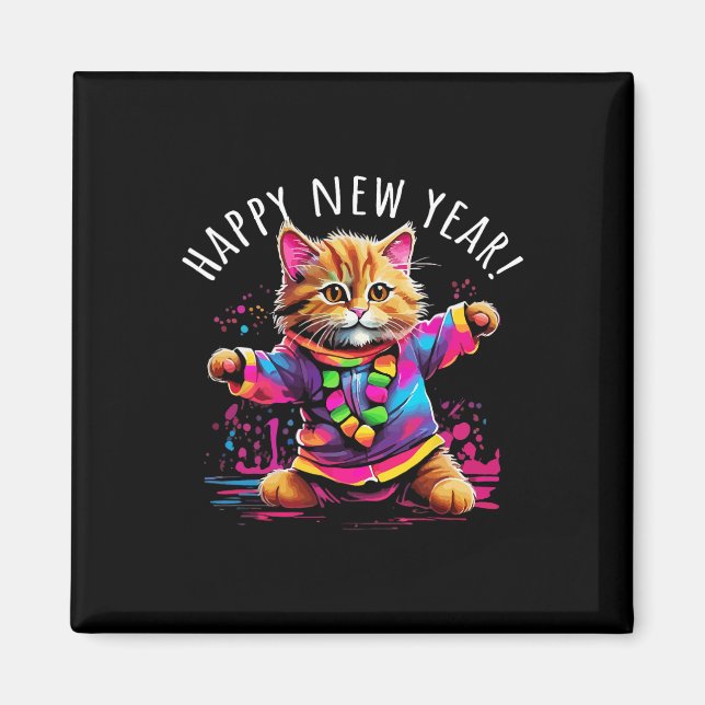 Happy New Year Party Dancing Cat Design  Magnet (Front)