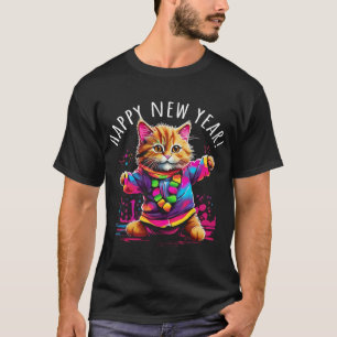 Happy New Year Party Dancing Cat Design  T-Shirt