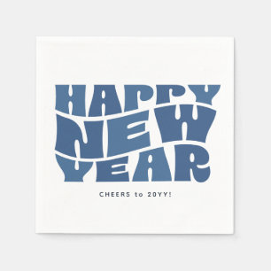 Happy New Year party fun trendy retro blue Napkins
