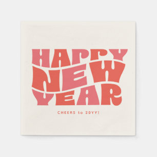 Happy New Year party fun trendy retro pink red Napkins