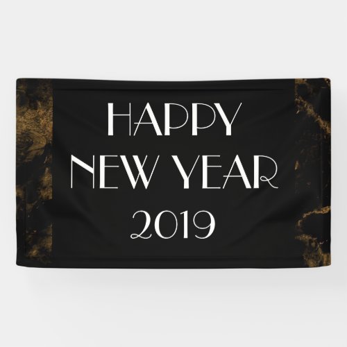 Happy New Year Party Gold Black Marble Banner