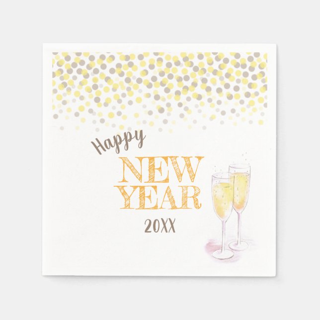 Happy New Year party golden champagne Napkins (Front)