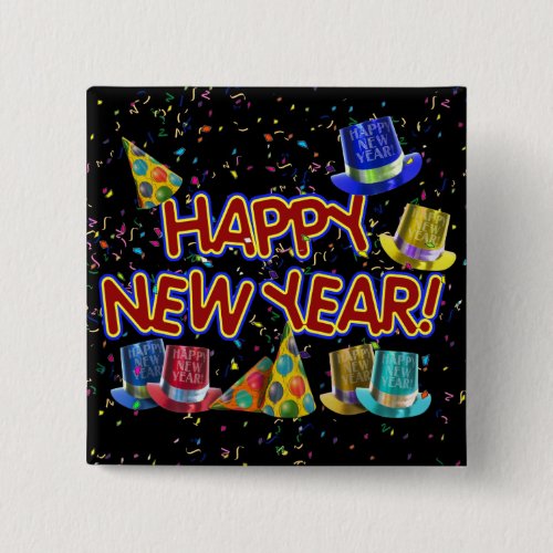 Happy New Year Party Hats Pinback Button