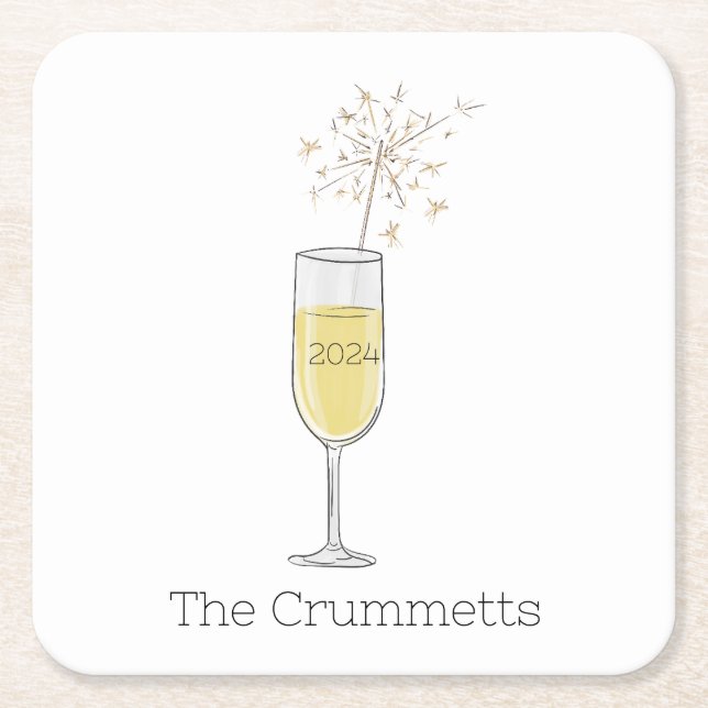 Happy New Year Party Holiday Champagne Custom Square Paper Coaster (Front)