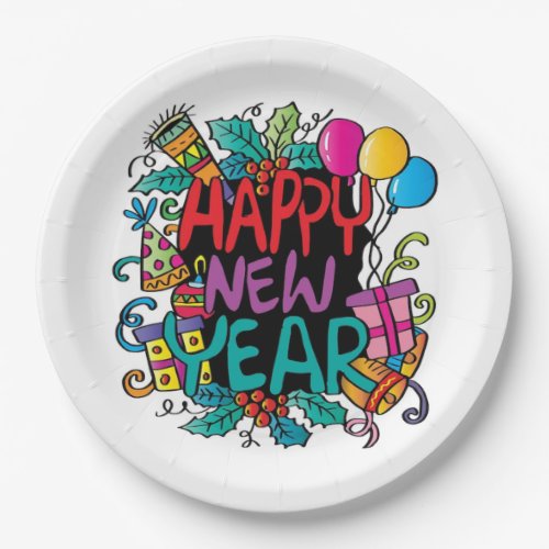 Happy New Year Party Paper Plate