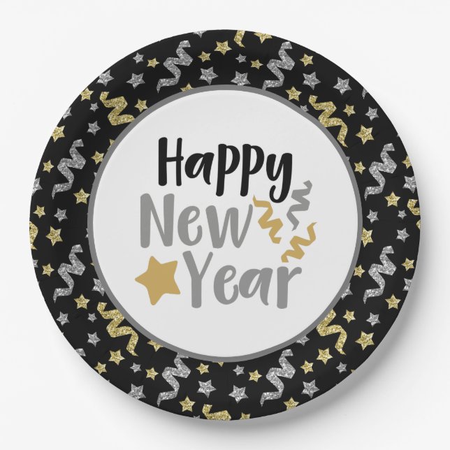 Happy New Year party Paper Plates (Front)