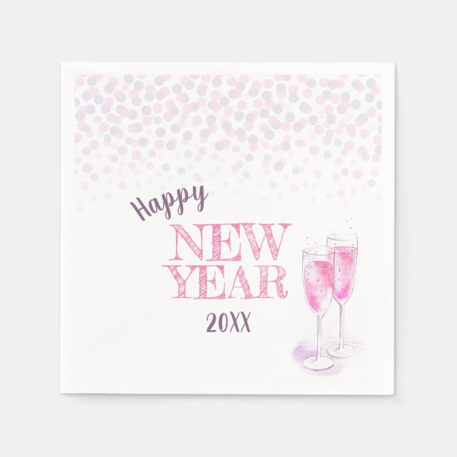 Happy New Year party pink champagne Napkins (Front)