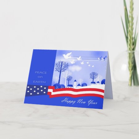 Happy New Year. Peace On Earth Patriotic Holiday Card