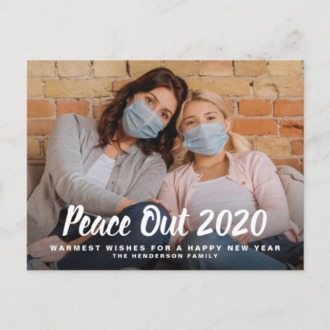 Happy New Year Peace Out 2020 Photo Holiday Postcard (Front)