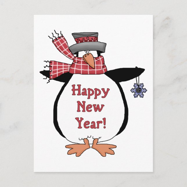 Happy New Year Penguin Holiday Postcard (Front)