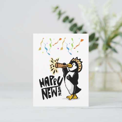 Happy New Year Penguin Post Card