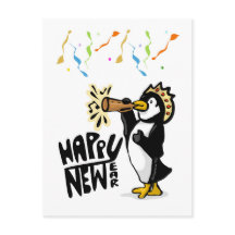 Happy New Year Penguin Post Card