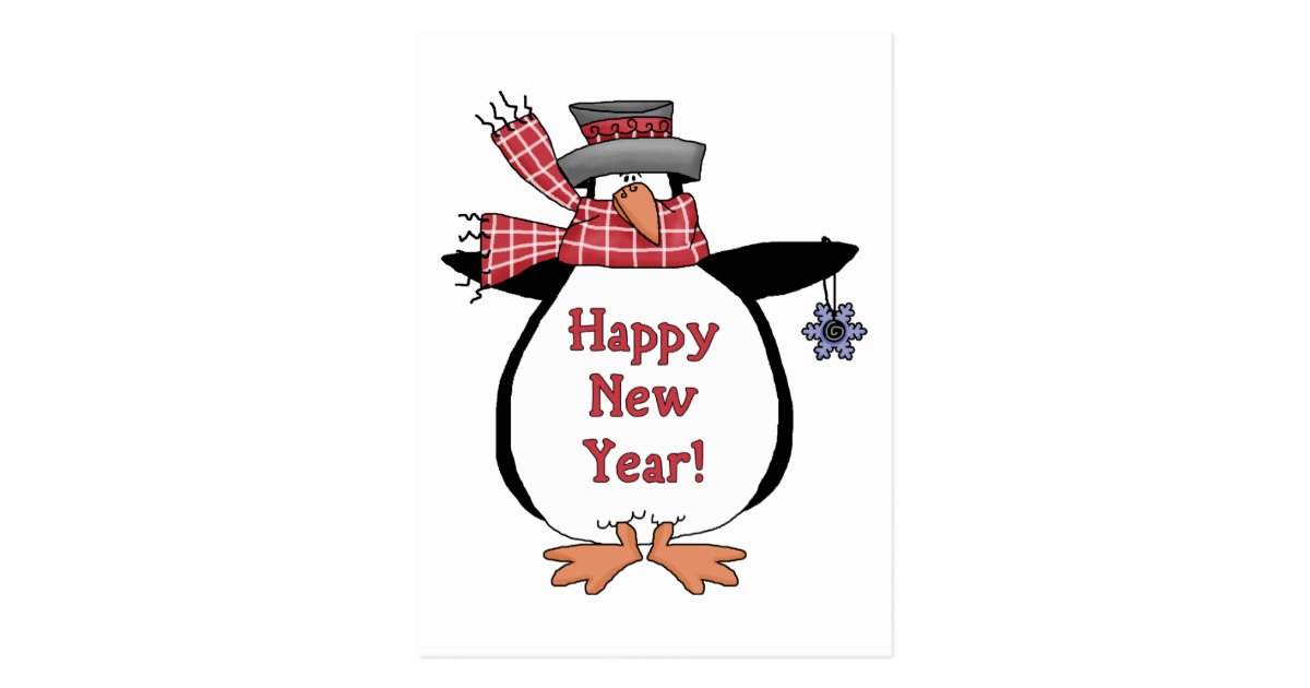 Happy New Year Penguin Postcard | Zazzle