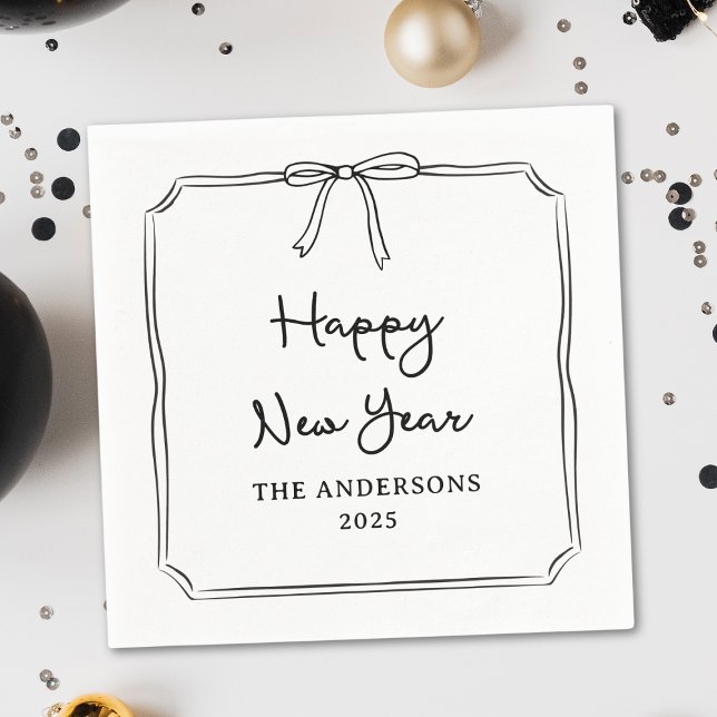 Happy New Year! Personalized Black & White Bow Napkins (Creator Uploaded)