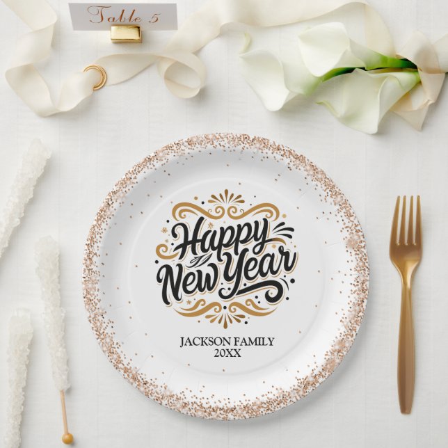 Happy New Year Personalized Paper Plates (Wedding)