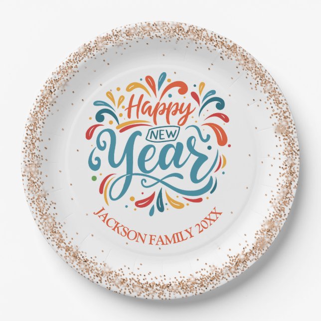 Happy New Year Personalized Paper Plates (Front)
