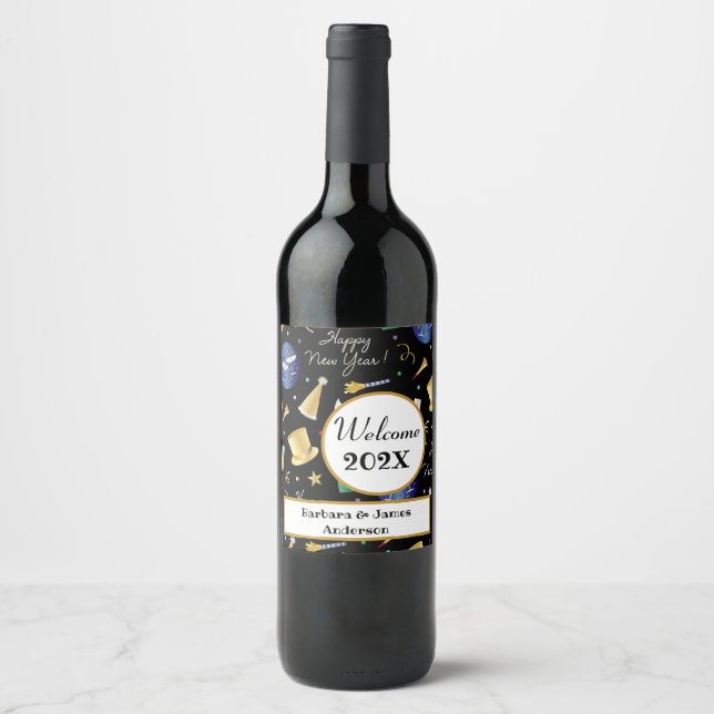 Happy  New Year Personalized Wine Label (Front)