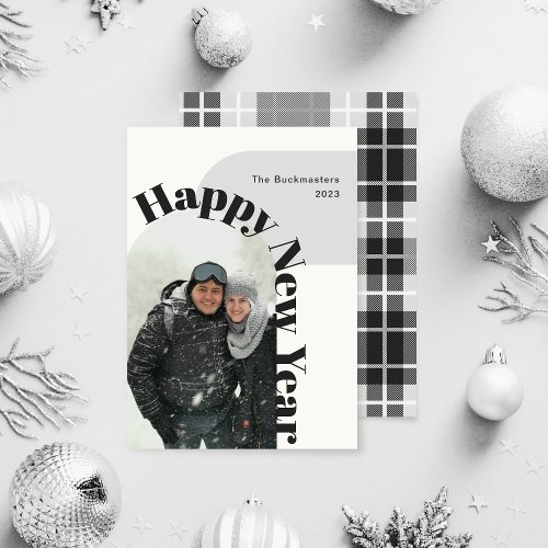 Happy New Year Photo Arch Black Gray Holiday Card