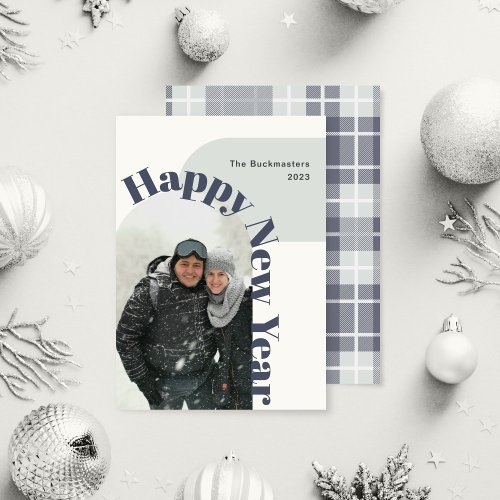 Happy New Year Photo Arch Navy Mint  Holiday Card