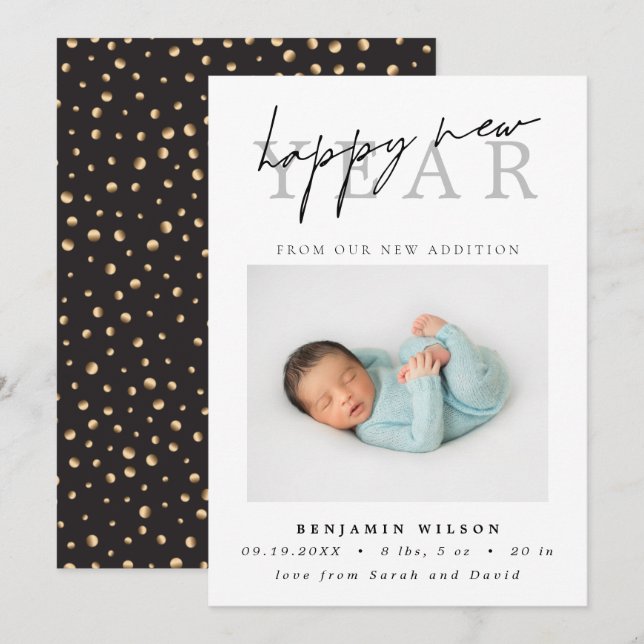 Happy New Year Photo Birth Announcement (Front/Back)