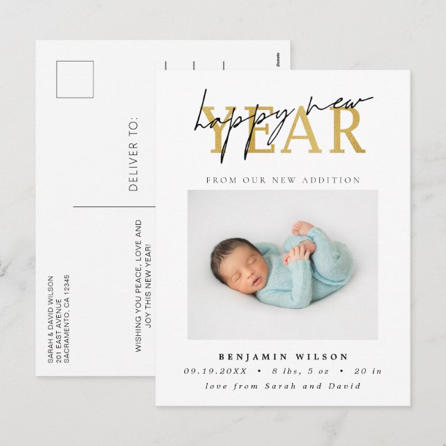 Happy New Year Photo Birth Holiday Postcard (Front/Back)