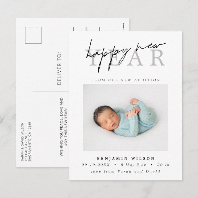 Happy New Year Photo Birth Holiday Postcard