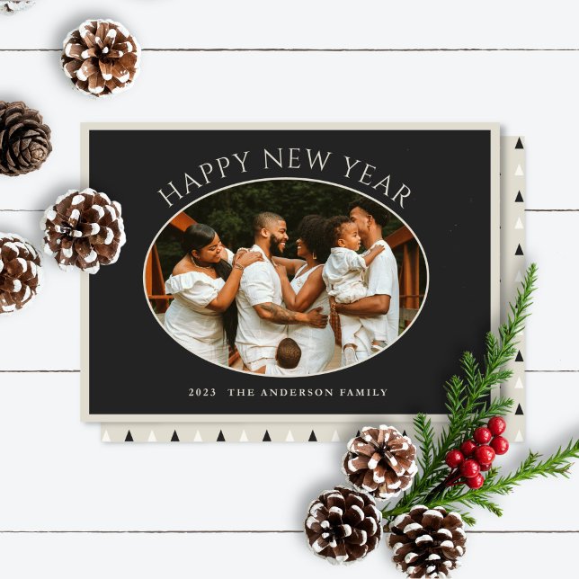 Happy New Year Photo Black Taupe Cameo  Holiday Ca (Creator Uploaded)