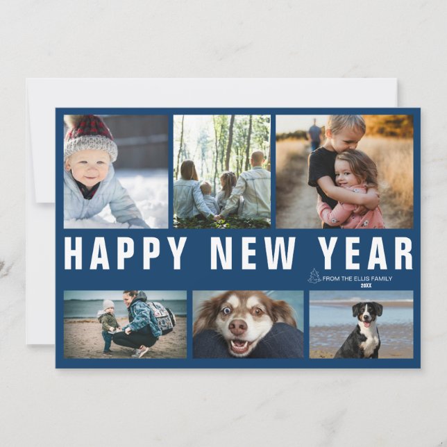 Happy New Year Photo Collage Holiday Card (Front)
