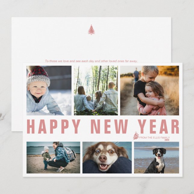 Happy New Year Photo Collage Holiday Card (Front/Back)