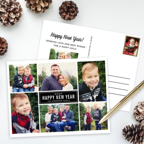 Happy New Year Photo Collage Holiday Postcard