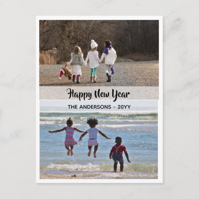 Happy New Year - PHOTO COLLAGE - Personalized 12 Holiday Postcard (Front)