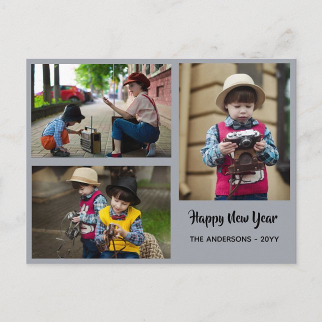 Happy New Year - PHOTO COLLAGE - Personalized 2018 Holiday Postcard (Front)