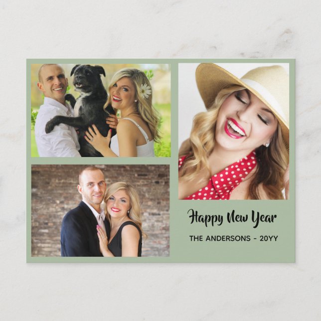Happy New Year - PHOTO COLLAGE - Personalized 2 Holiday Postcard (Front)