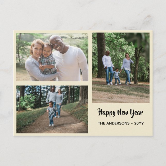 Happy New Year - PHOTO COLLAGE - Personalized Holiday Postcard (Front)