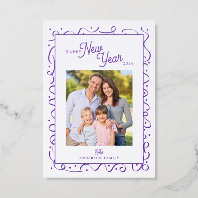 Happy New Year Photo Confetti Letterpress Card (Front)