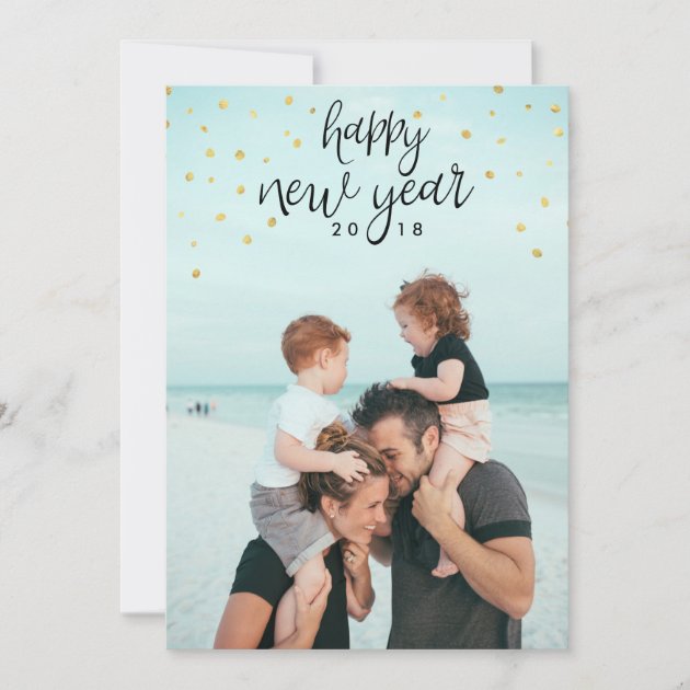 Happy New Year Photo Festive Chic Gold Glitter Holiday Card