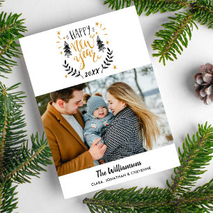 Happy New Year Photo Fun Festive Hand Drawn Holiday Card