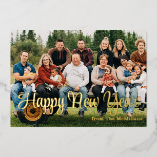 Happy New Year Photo Greeting Card With Real Foil