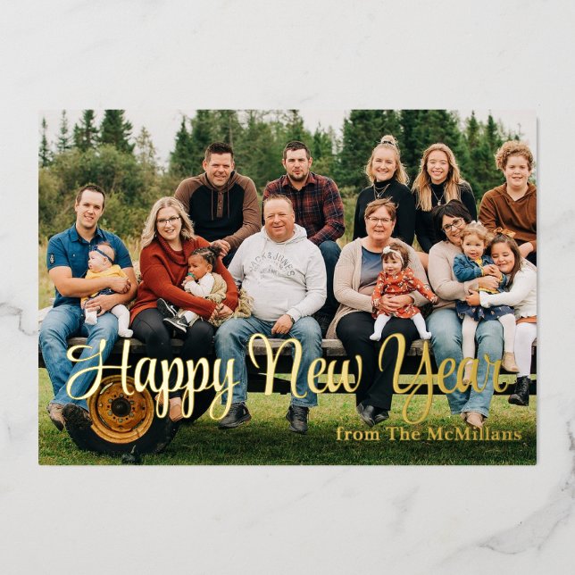 Happy New Year Photo Greeting Card With Real Foil (Front)