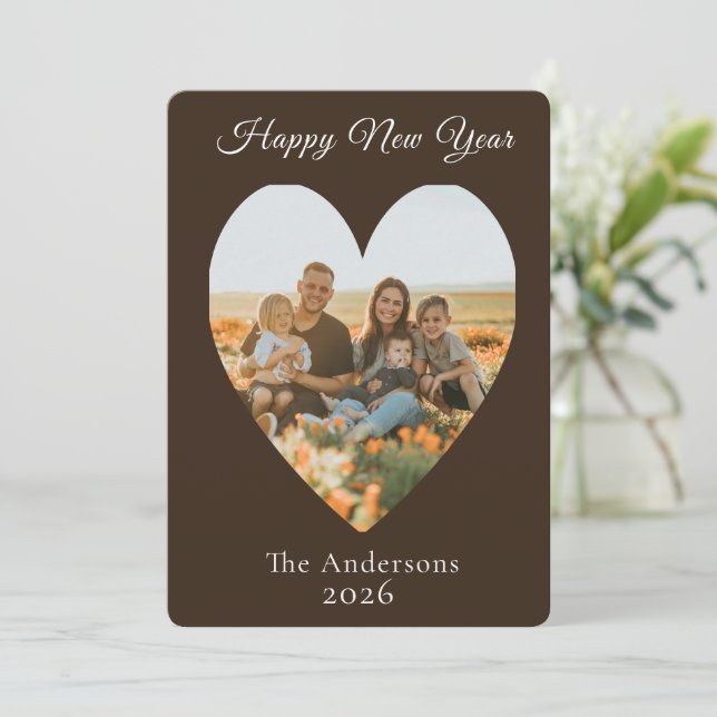 Happy New Year Photo Heart Holiday Card (Standing Front)