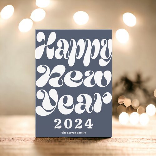 Happy New Year photo modern bold  dusty blue Holiday Card