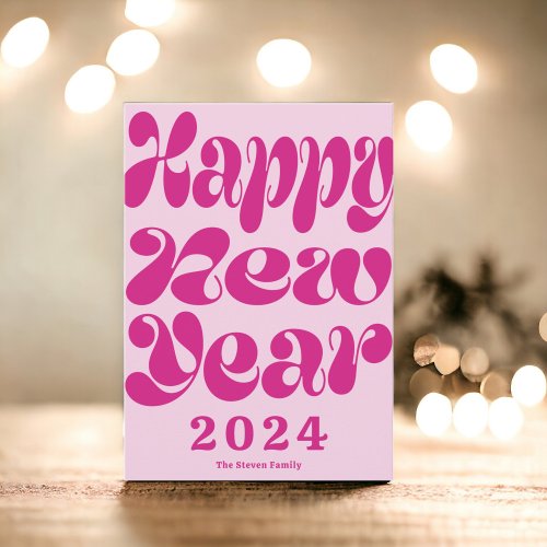 Happy New Year photo modern bold hot pink Holiday Card