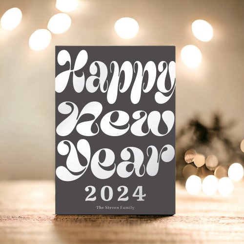Happy New Year photo modern bold script gray Foil Holiday Card