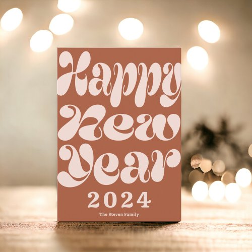 Happy New Year photo modern bold terracotta Holiday Card