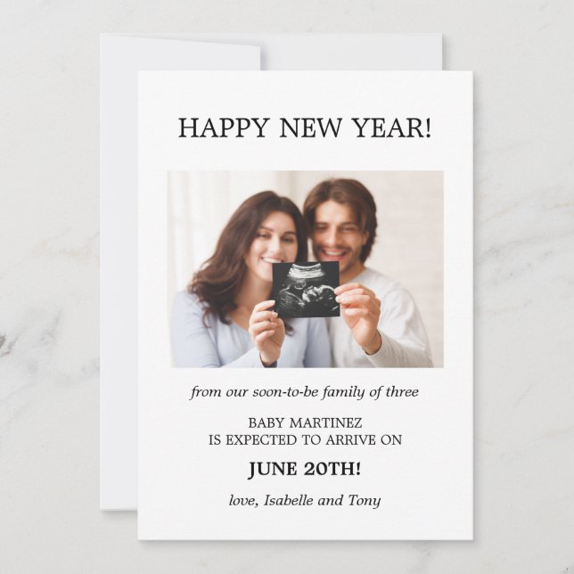 Happy New Year Photo Pregnancy Announcement (Front)